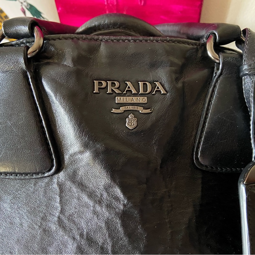 Black Prada large handbag. Double handle + Strap